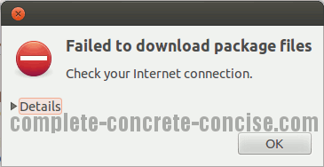 Failed to download package files. Check your Internet connection.
